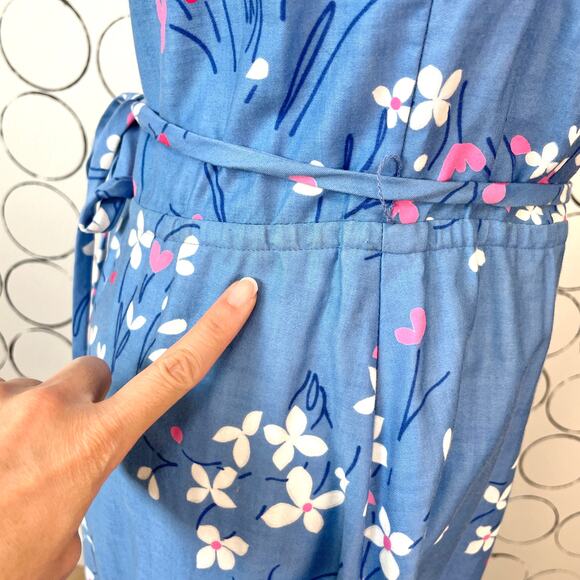 VTG Malia Honolulu Womens Midi Dress 10 Blue Floral Dainty Feminine Retro Cotton - Picture 15 of 16